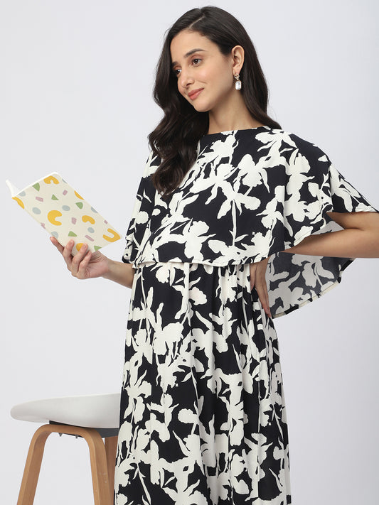 Black & White Abstract Printed Maternity Dress