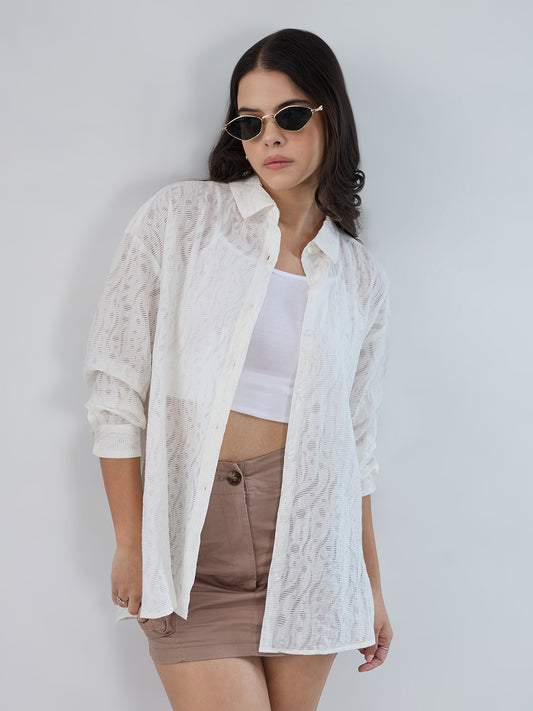 Pearl White Ripple Weave Oversized shirt