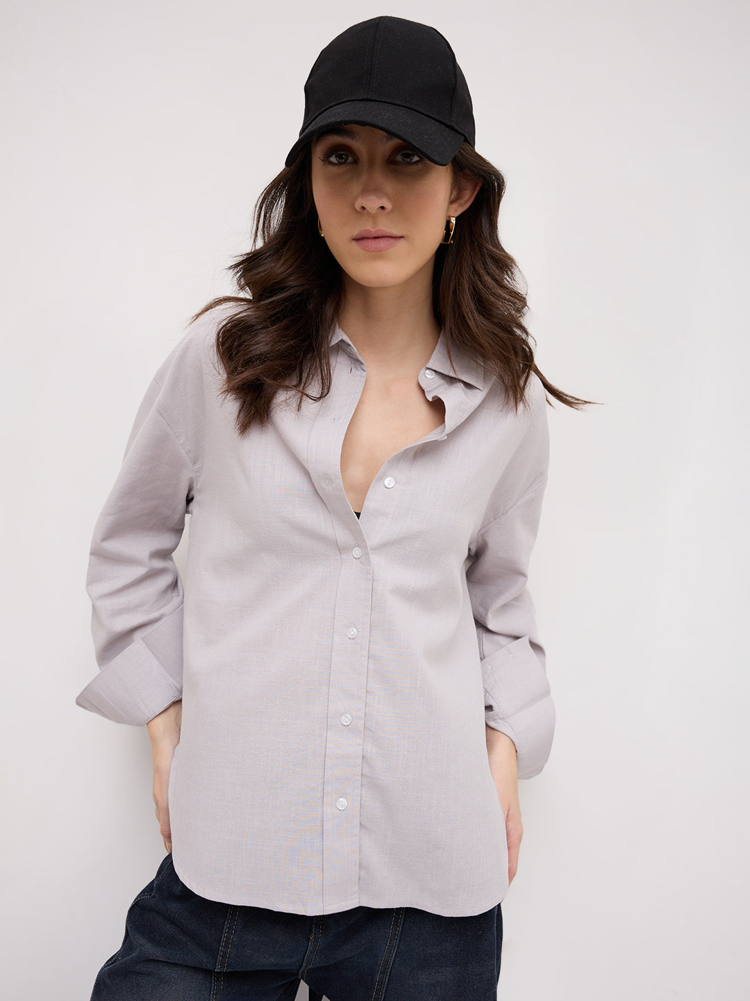 Ash Grey Sheer Textured Oversized Shirt
