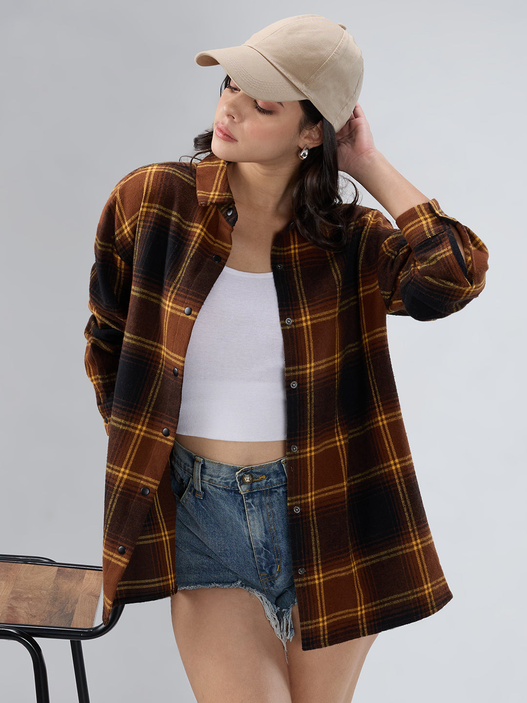 Brown Checked Oversized Flannel