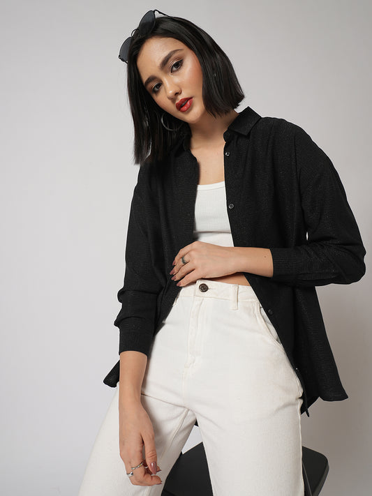 Black Stardust Shimmer Oversized Shirt
