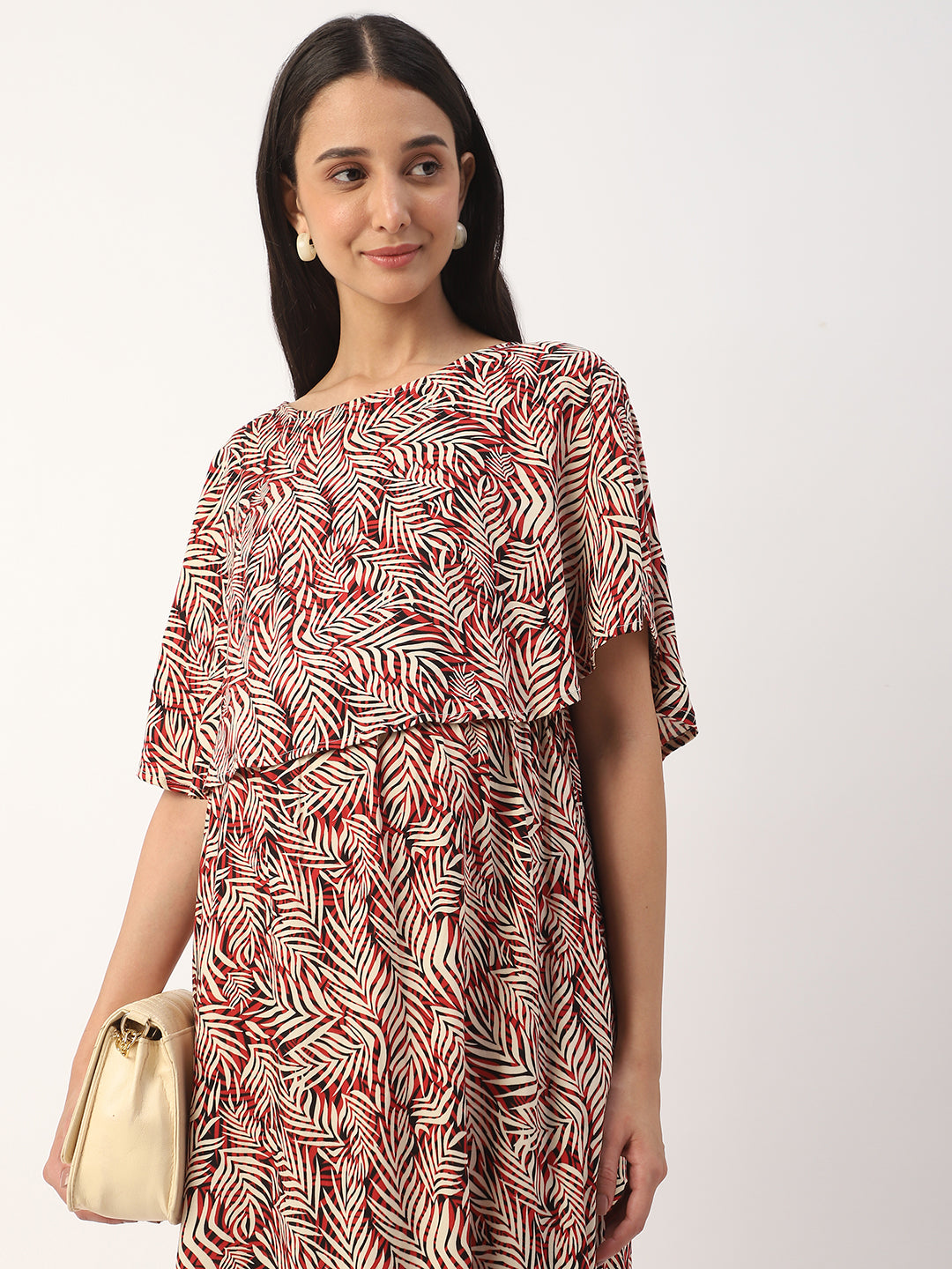 Multicolor Exotic Dense Leaf Printed Maternity Dress