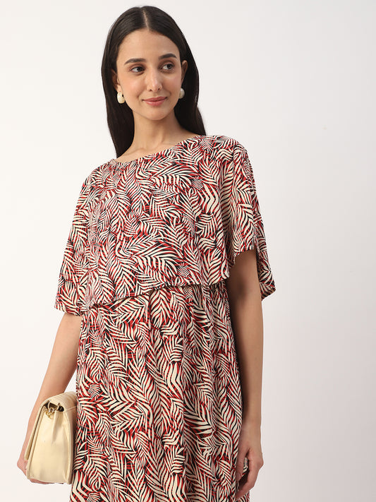 Multicolor Exotic Dense Leaf Printed Maternity Dress
