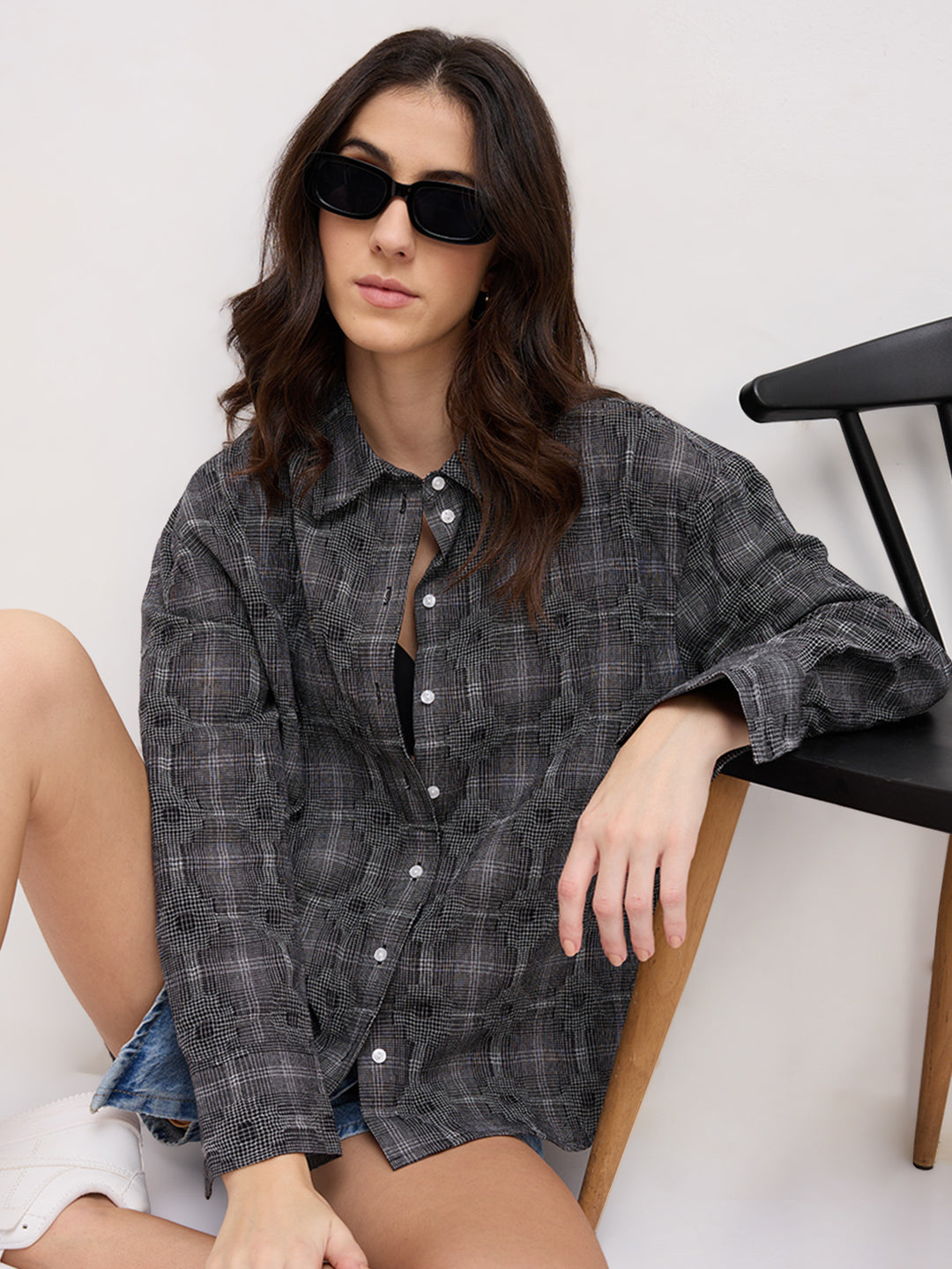 Black & White Gridlock Smokey Plaid Oversized Shirt