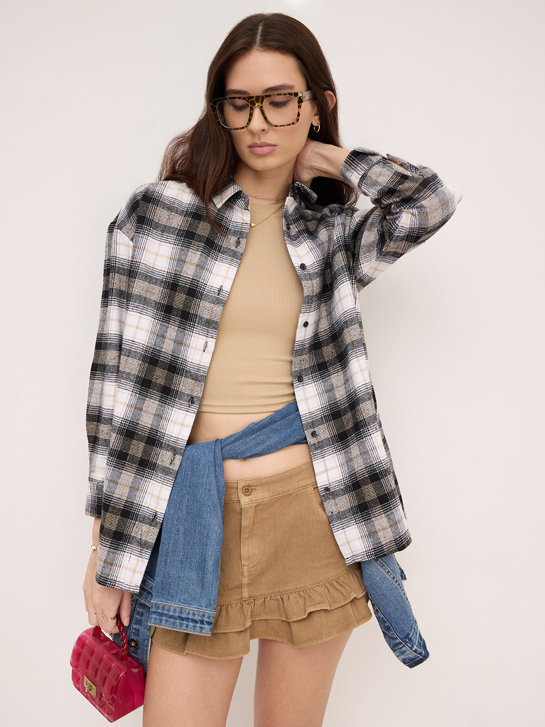Multicolor Checked Oversized Flannel Shirt