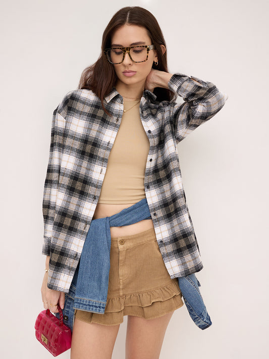 Multicolor Checked Oversized Flannel Shirt