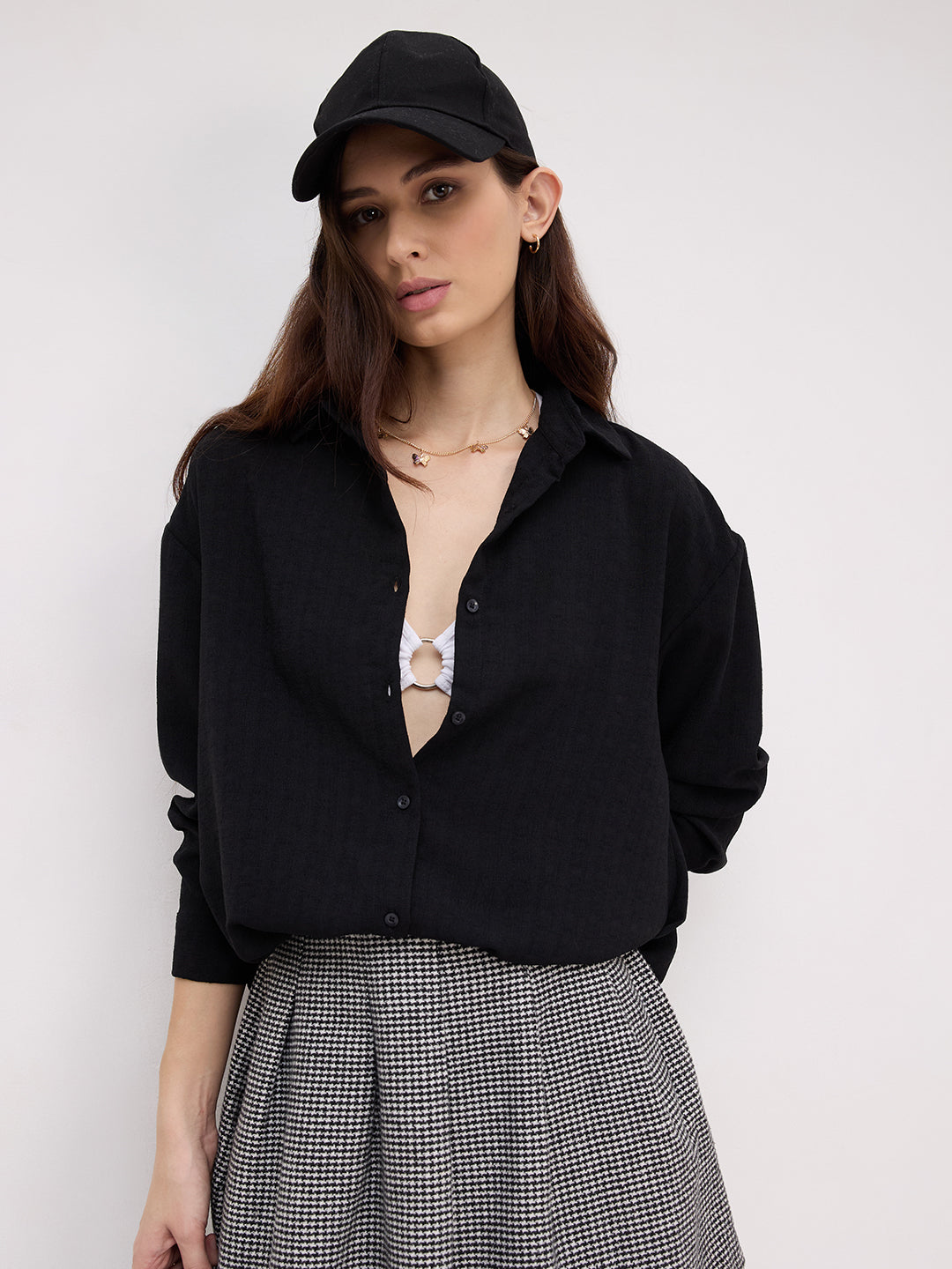 Classy Black Textured Oversized Shirt