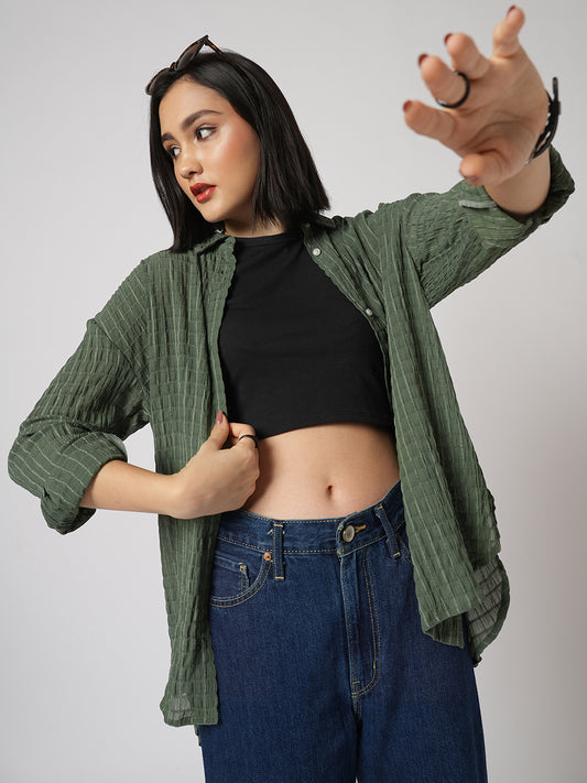 Moss Green Matrix Checks Oversized Shirt