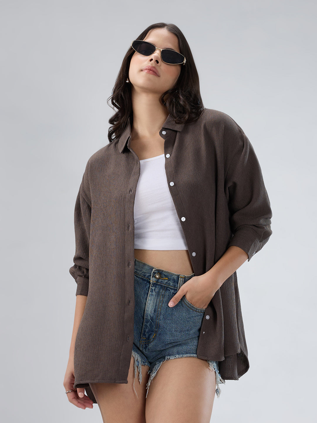 Ash Grey Crinkled Crepe Shirt