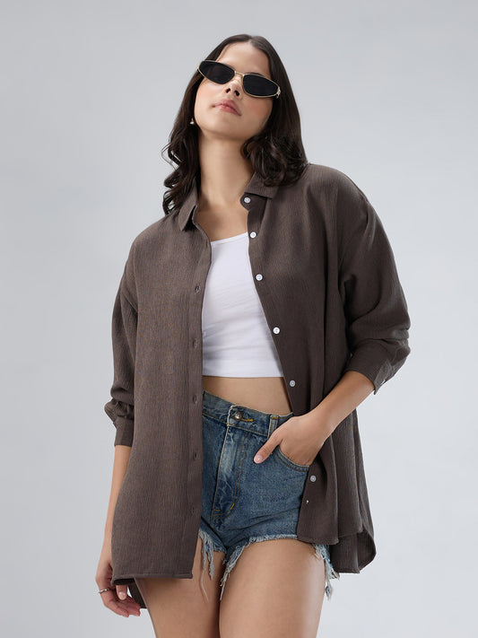 Ash Grey Crinkled Crepe Shirt