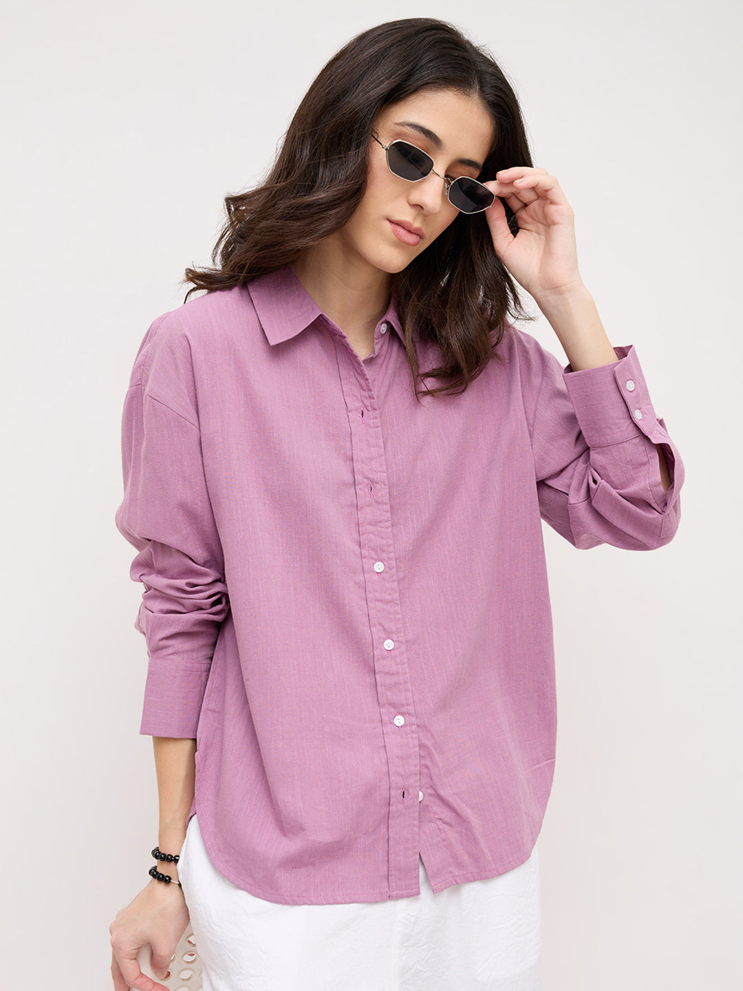 Soft Lavender Mist Casual Oversized Shirt