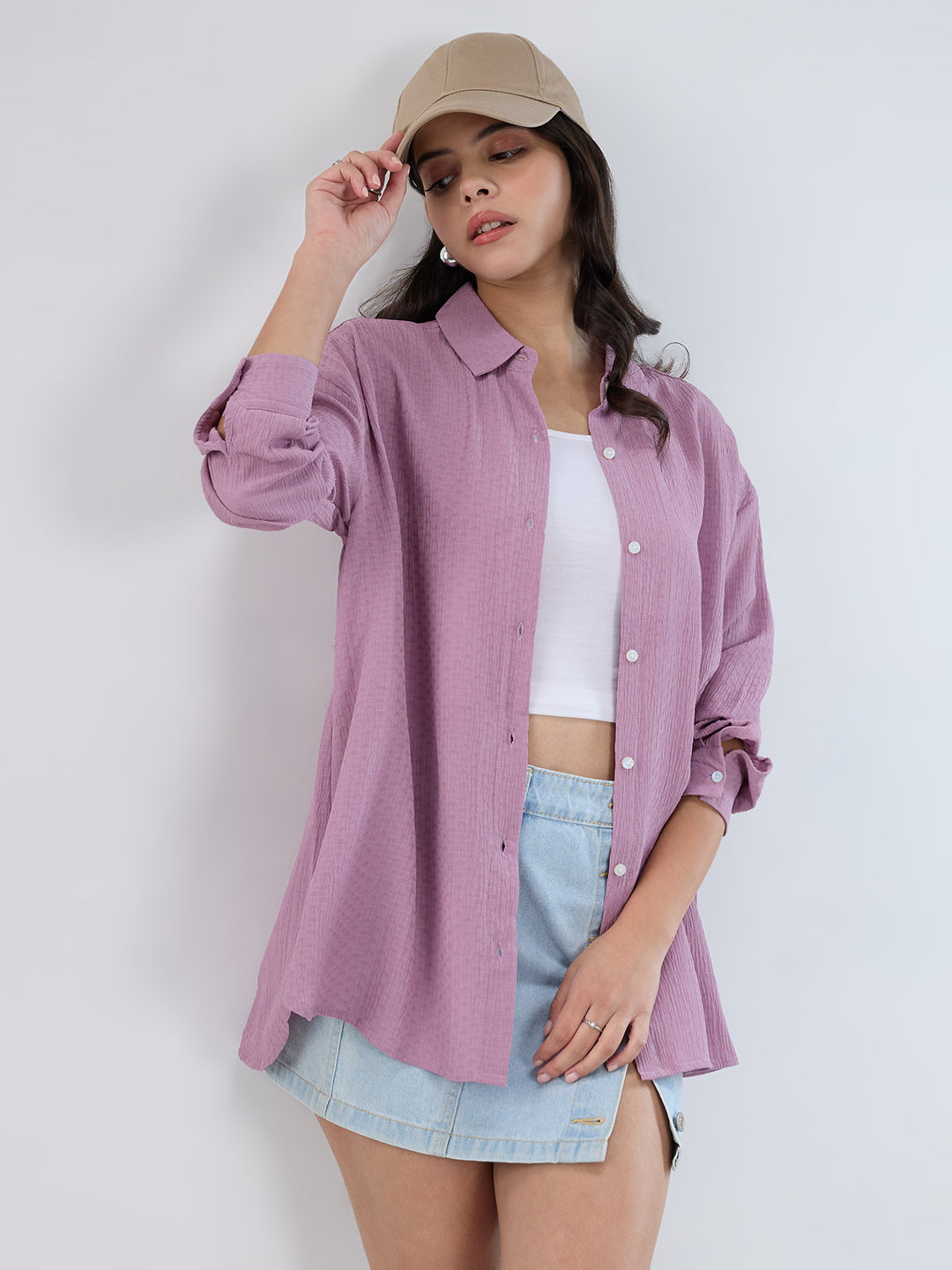 Lilac Crinkle Textured Oversized Shirt