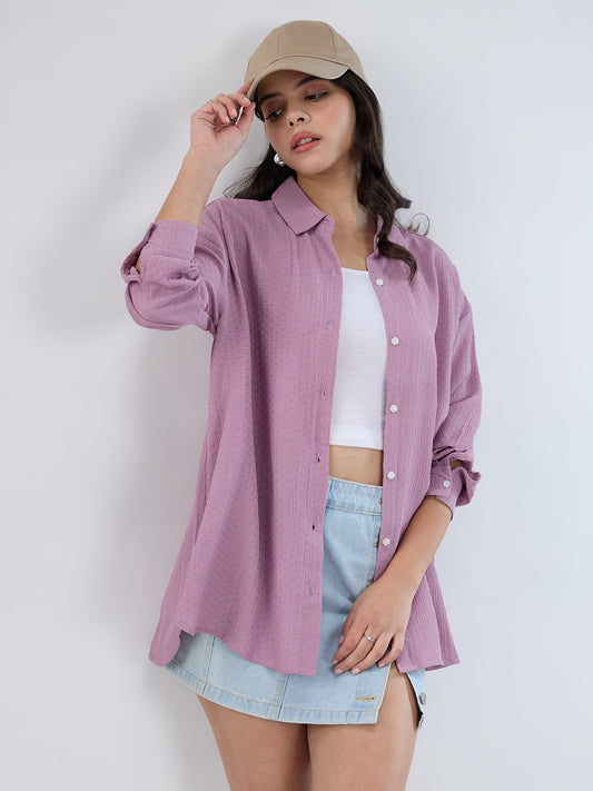 Lilac Crinkle Textured Oversized Shirt