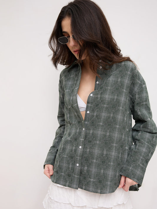 Olive Green Gridlock Smokey Plaid Oversized Shirt
