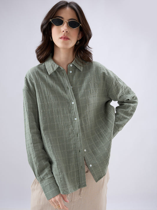 Asparagus Green Seersucker Doublecloth Oversized Shirt