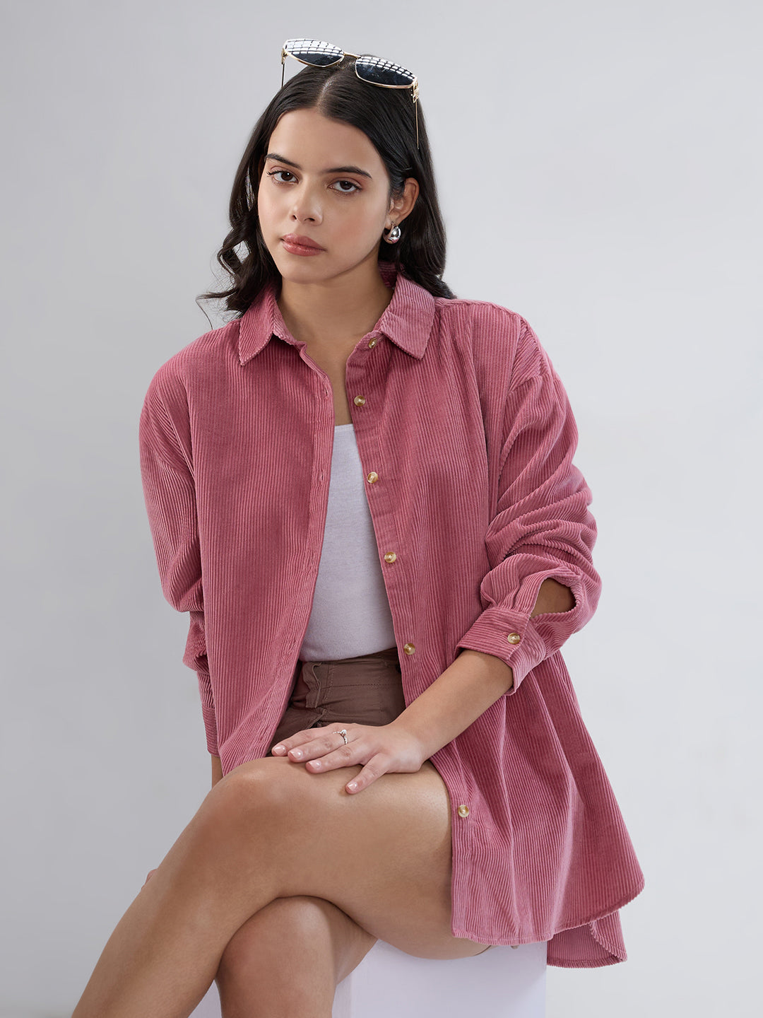 Froly Pink Corduroy Oversized Shirt