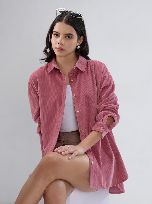 Froly Pink Corduroy Oversized Shirt