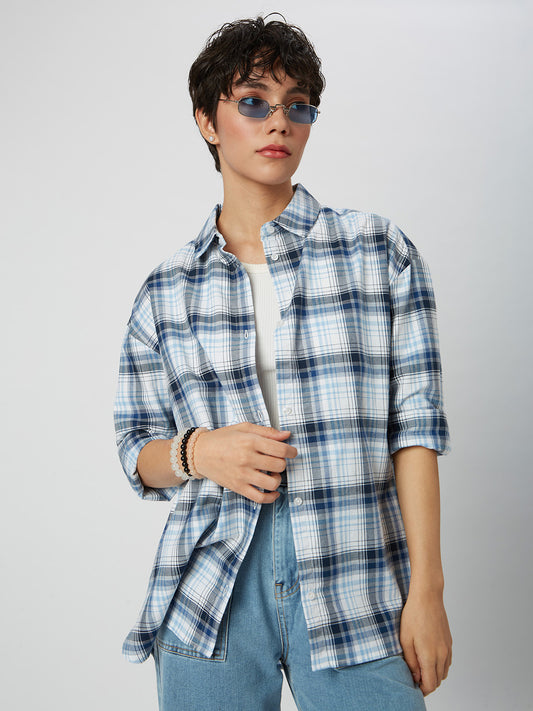 Blue & White Checkered Oversized Shirt