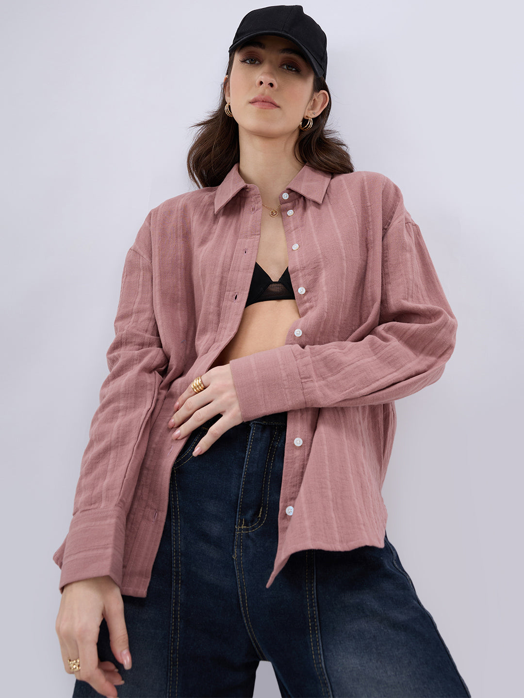 Dusty Pink Seersucker DoubleCloth Oversized Shirt