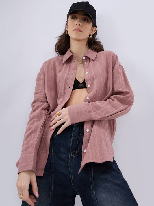 Dusty Pink Seersucker DoubleCloth Oversized Shirt