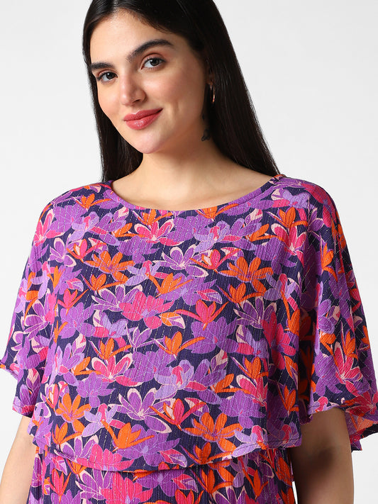Multicolor Crinkled Floral Maternity Dress