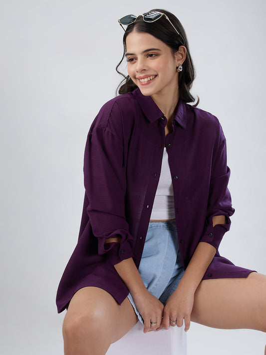 Solid Wine Oversized Shirt