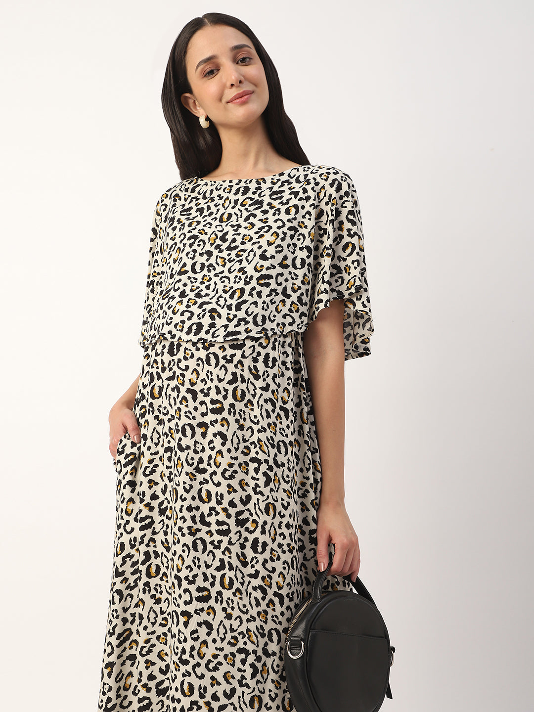 Beige Leopard Printed Comfy Maternity Dress
