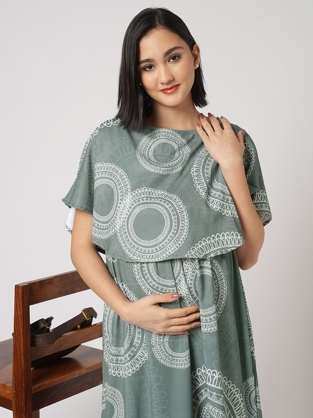 Sage Green Mandala Printed Maternity Dress