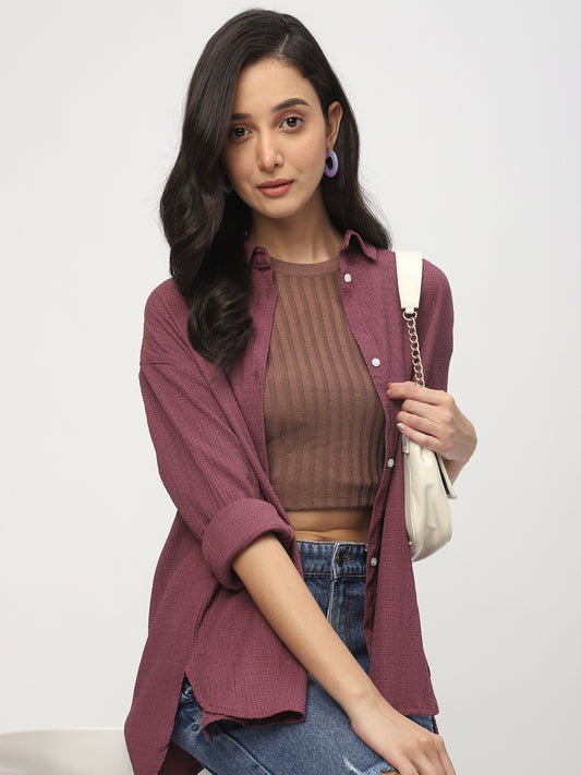 Rouge Pink Textured Oversized Shirt