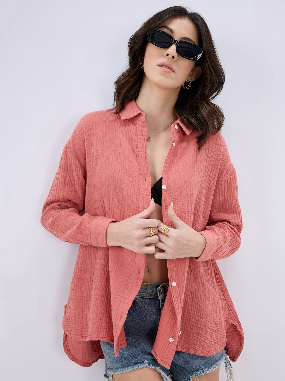 Soft Coral Double Cloth Oversized Shirt