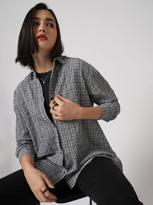 Black & White Tiny Checkered Seersucker Oversized Shirt