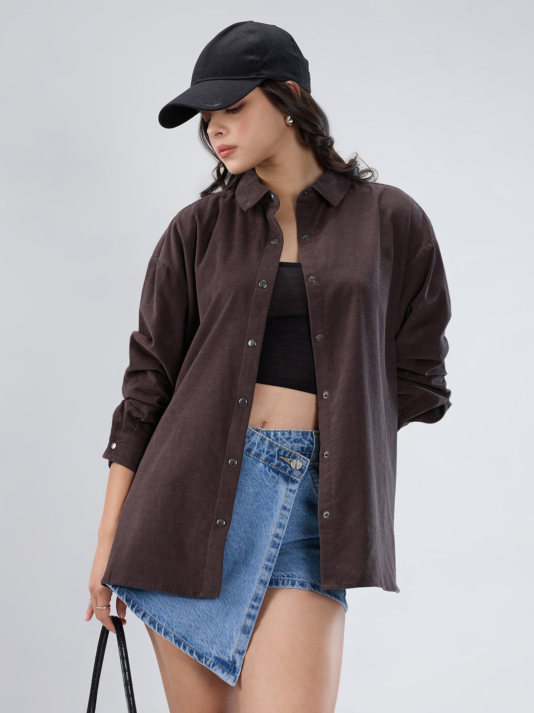 Dark Grey Corduroy Oversized Shirt