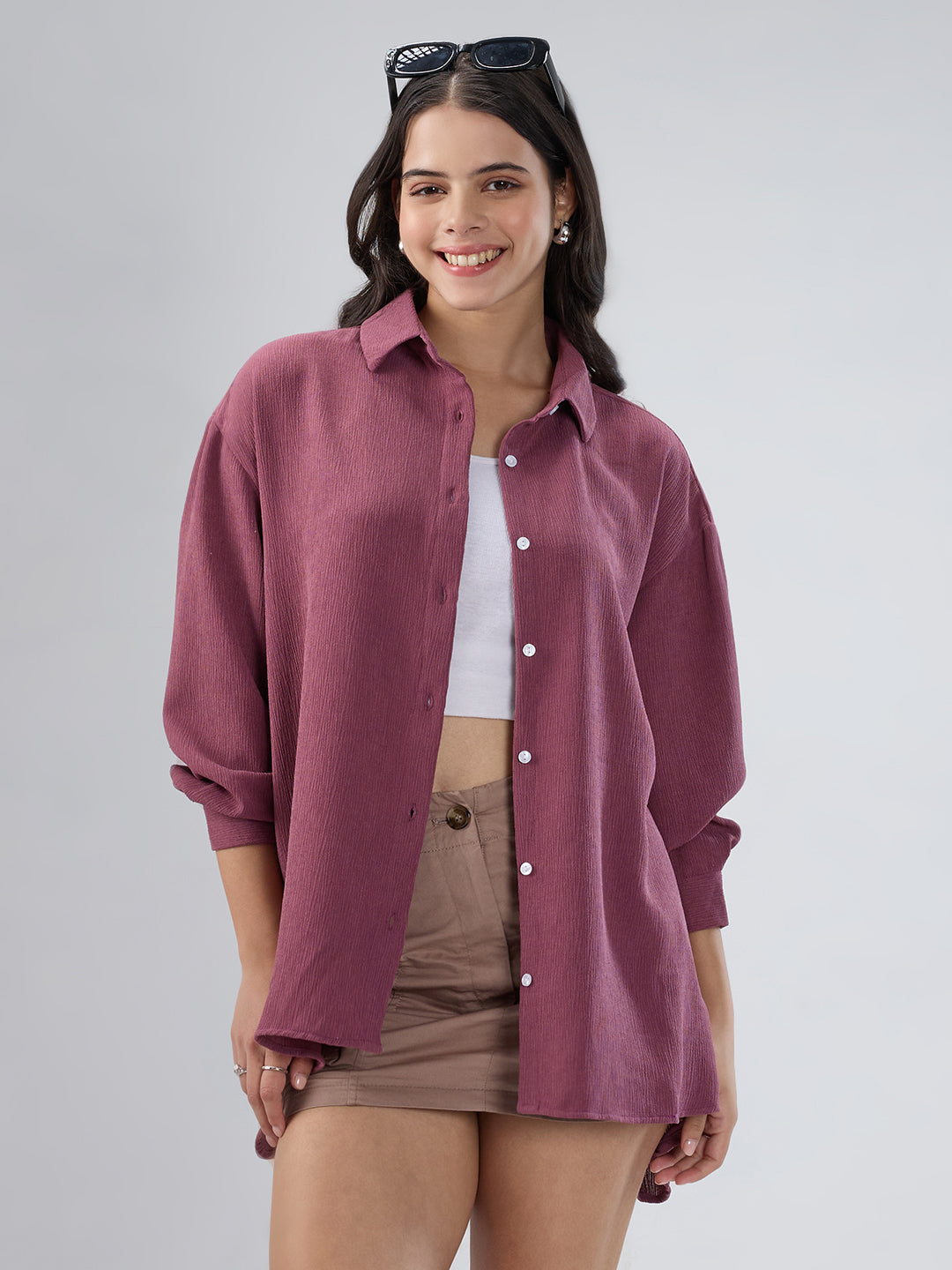 Turkish Rose Pink Crepe Oversized Shirt