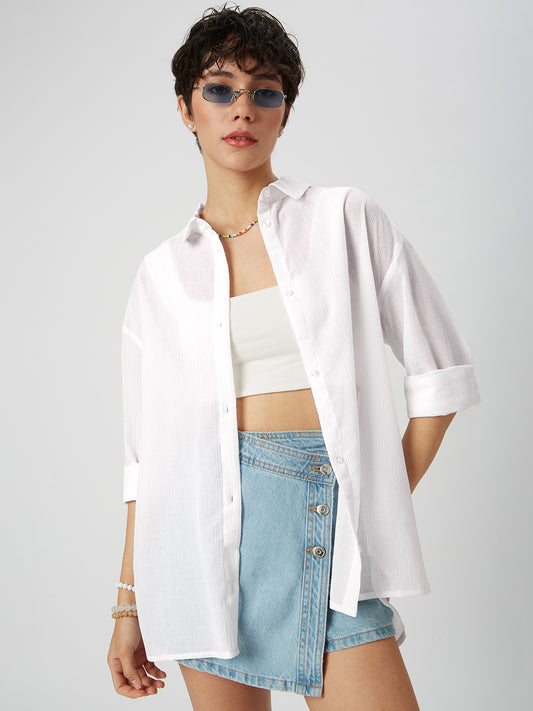 Glittery White Crinkled Oversized Shirt
