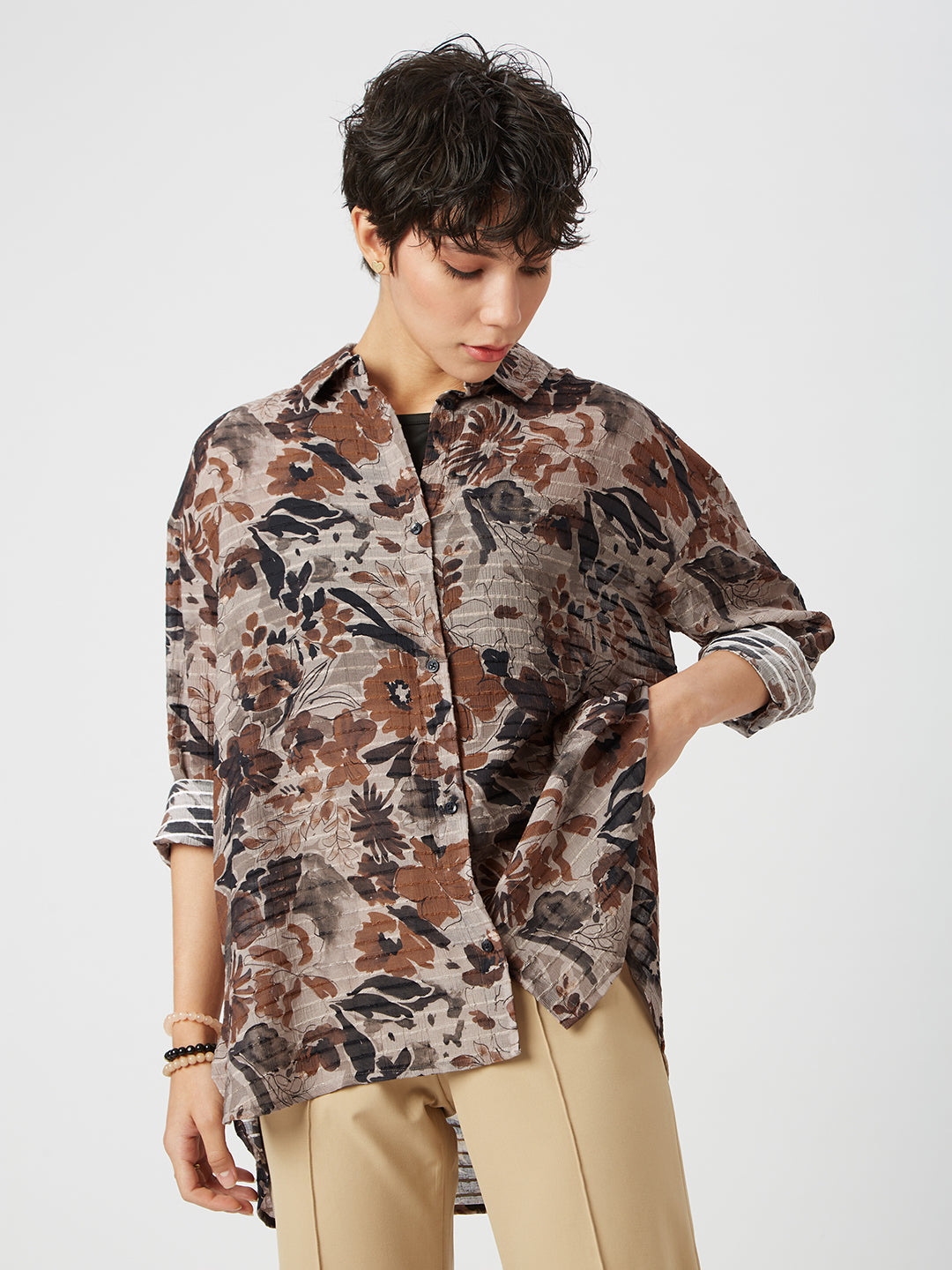 Multicolor Floral Printed Oversized Shirt