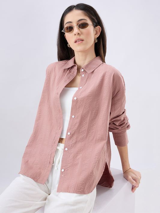 Rouge Pink Seersucker Oversized Shirt