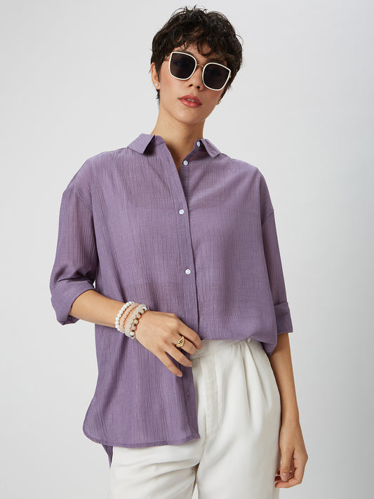 Glittery Heather Purple Crinkled Oversized Shirt