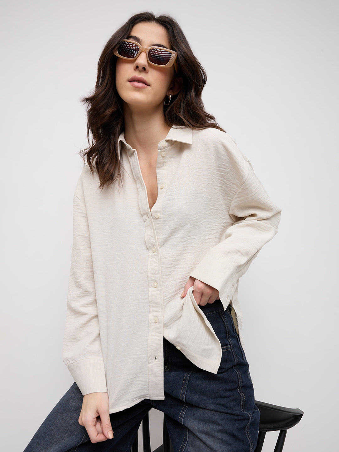 Solid Bisque Beige Oversized Shirt