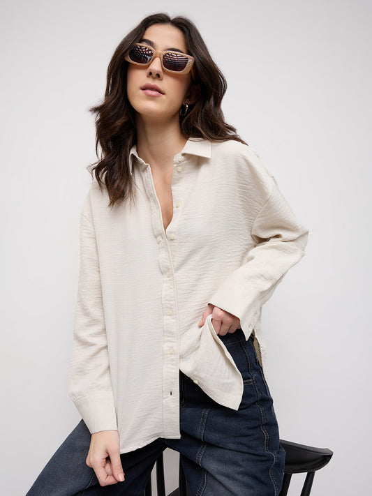 Solid Bisque Beige Oversized Shirt