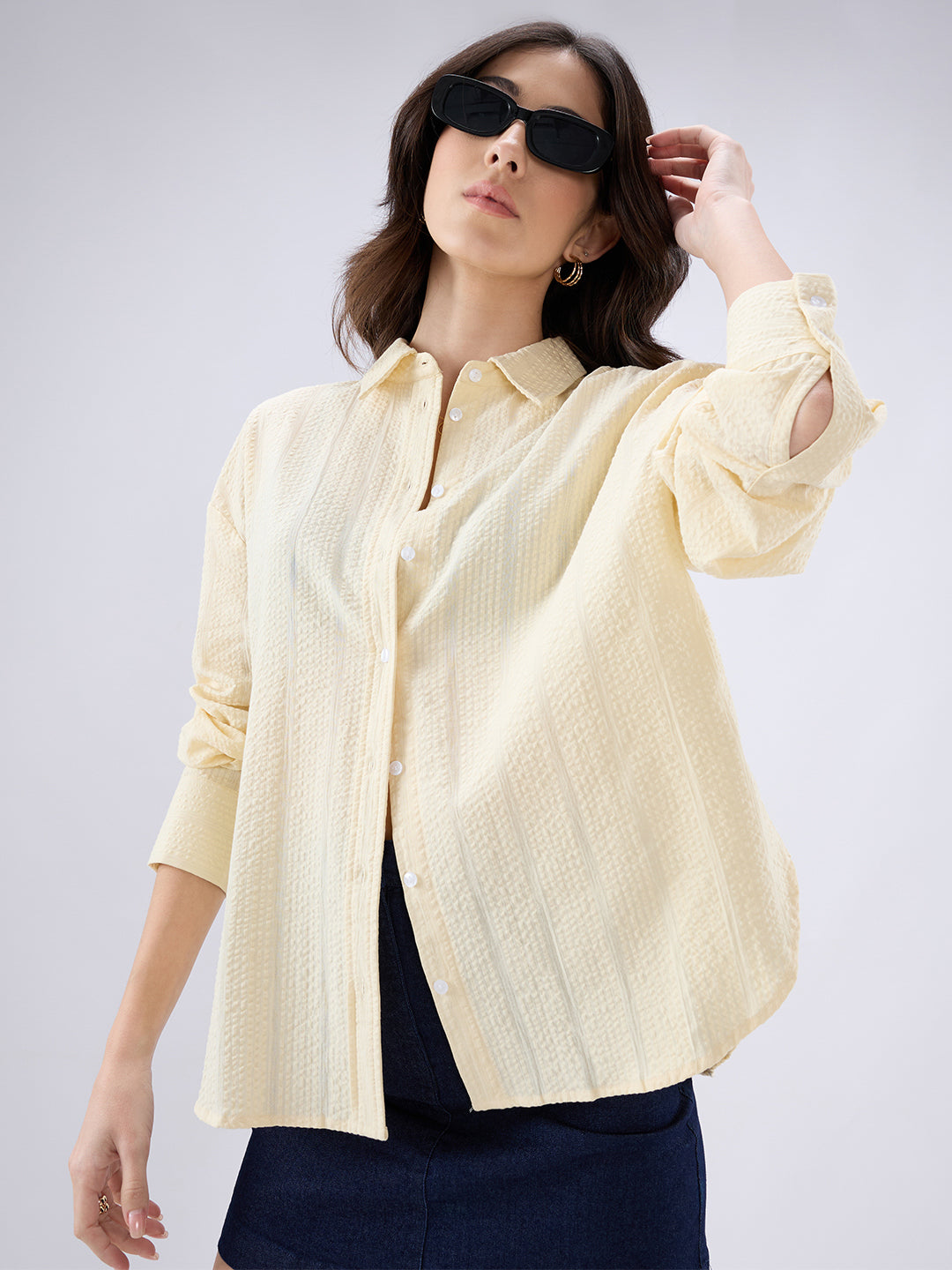 Sunkissed Yellow Seersucker Oversized Shirt