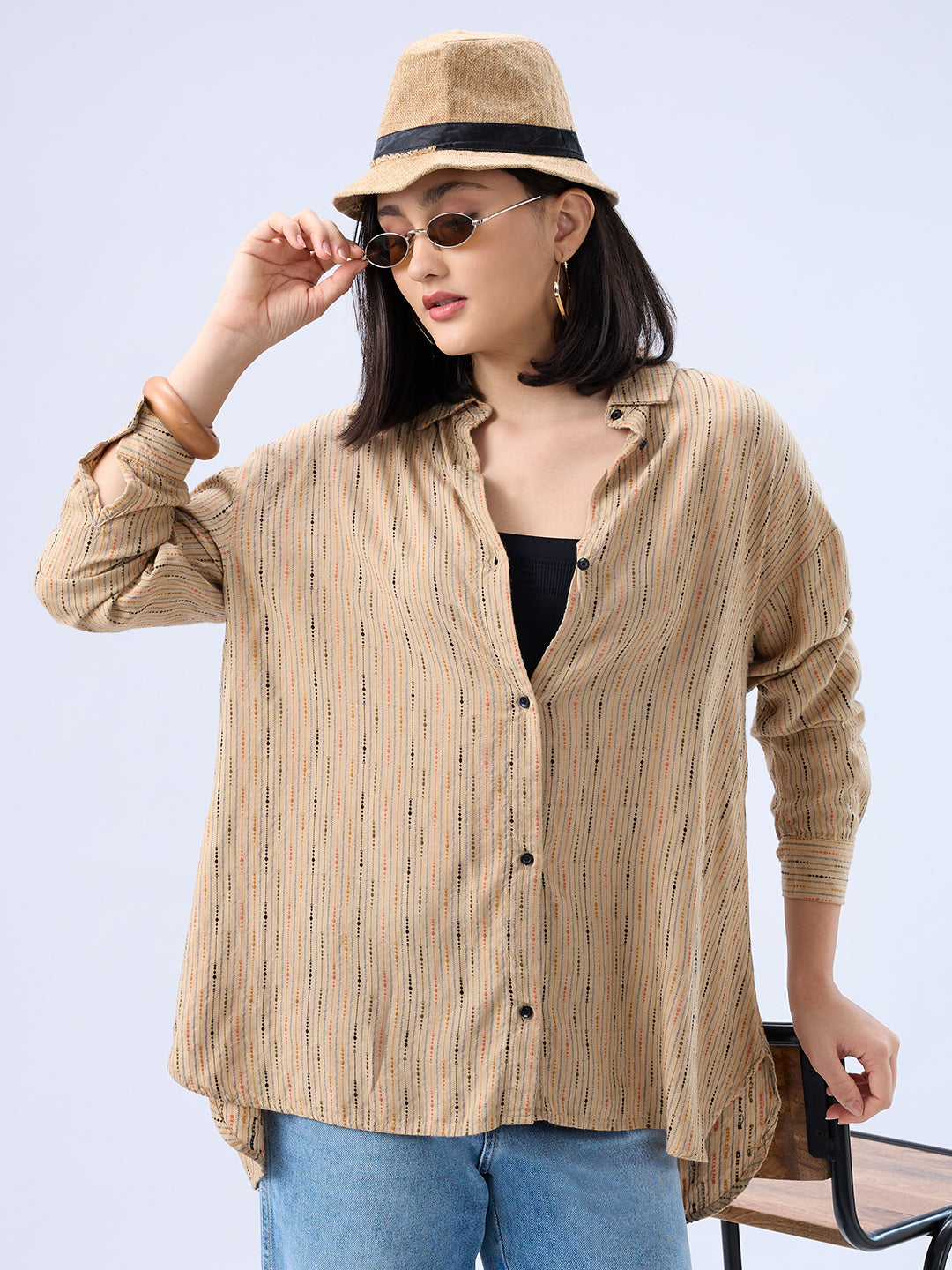 Tan Brown Dobby Oversized Shirt