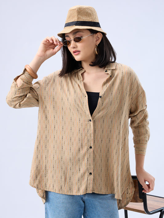 Tan Brown Dobby Oversized Shirt
