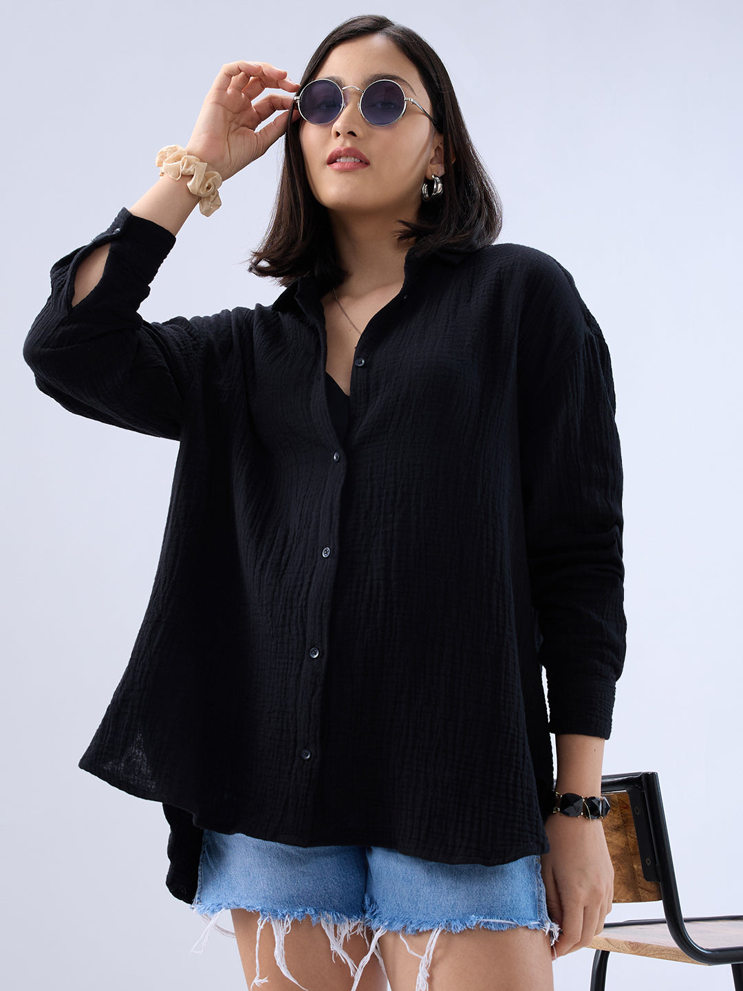 Obsidian Black Double Cloth Oversized Shirt