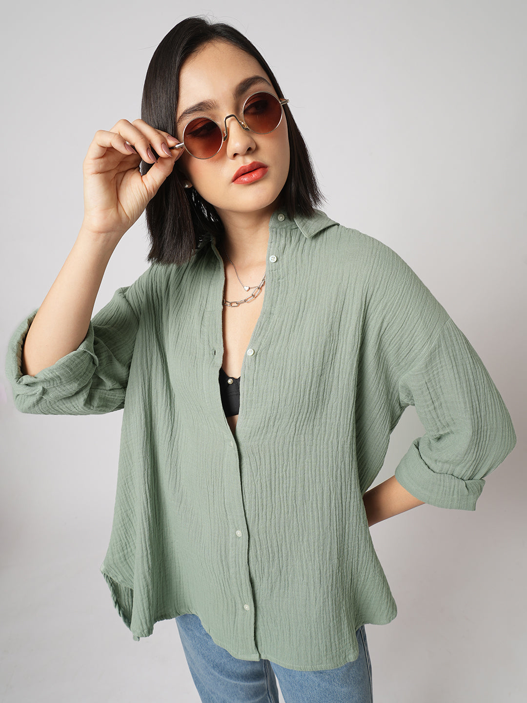 Seafoam Green Solid Doublecloth Oversized Shirt