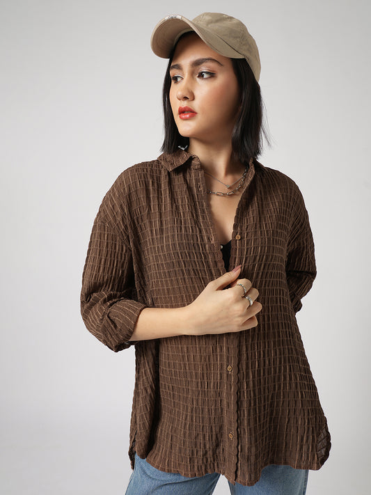 Chamoisee Brown Matrix Checks Oversized Shirt