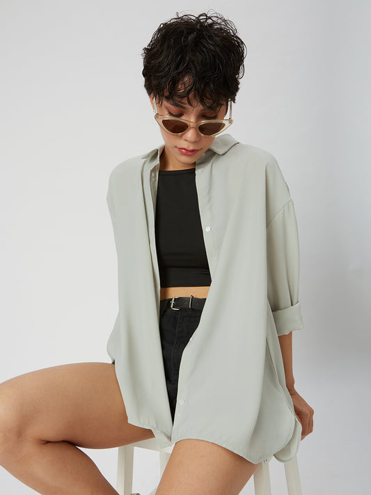 Solid Moss Green Oversized Shirt