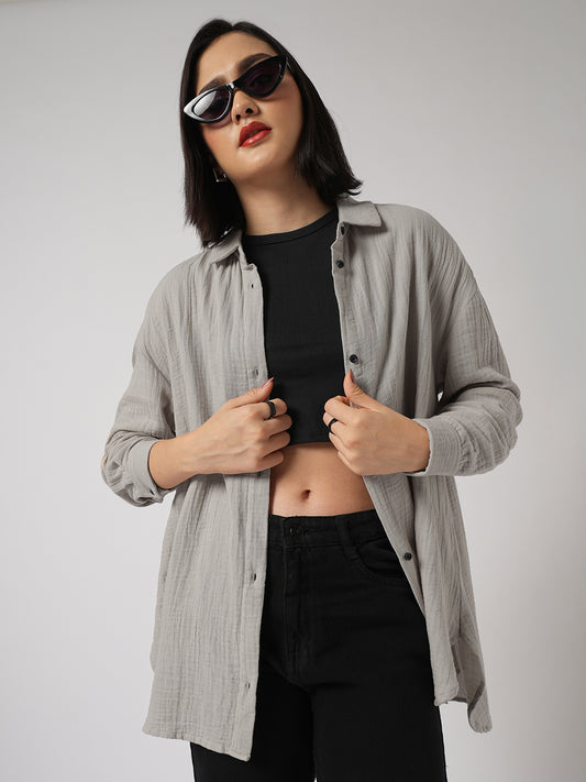 Bone Beige Double Cloth Oversized Shirt