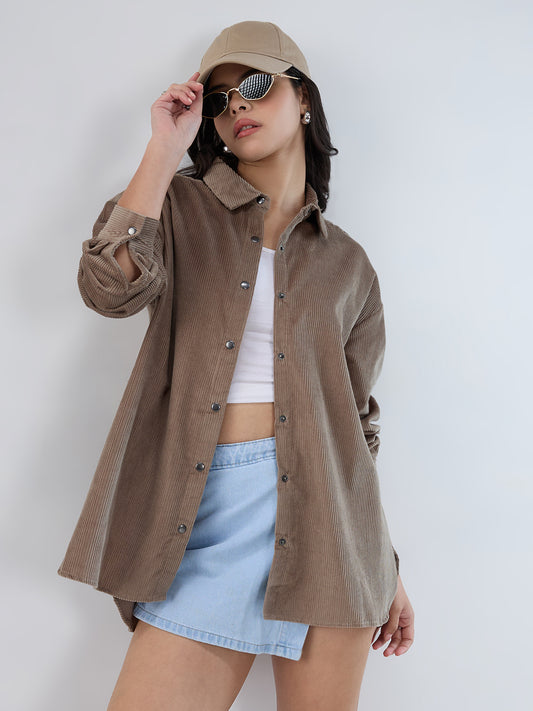 Grayish Olive Corduroy Oversized Shirt