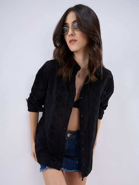 Black Schiffli Oversized Shirt