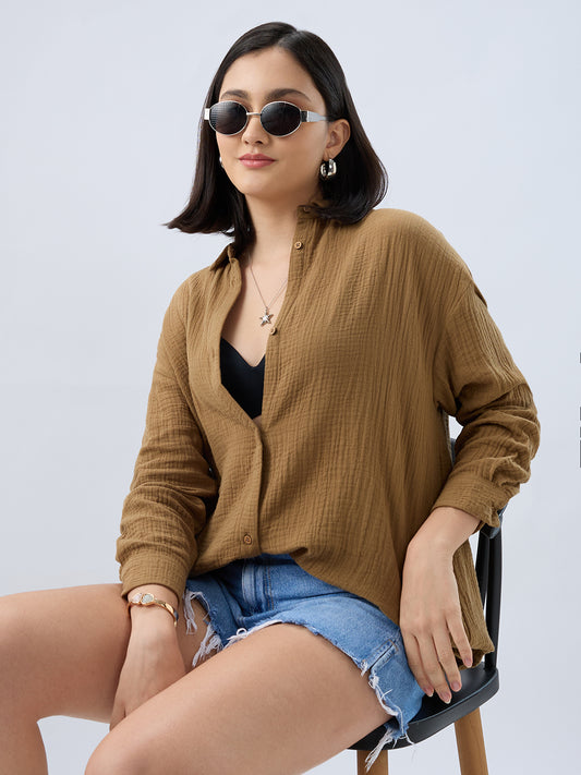 Sepia Brown Double Cloth Oversized Shirt